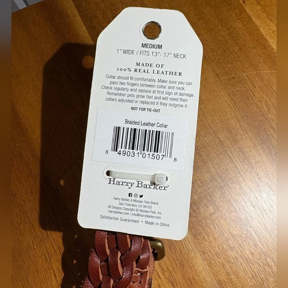 NWT Harry Barker Braided Leather Dog Collar-M